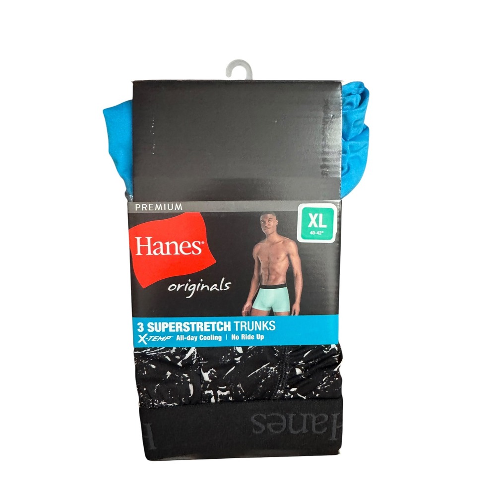 Hanes Originals Premium Superstretch Trunks 3-Pack Mens XL Blue Black Pattern